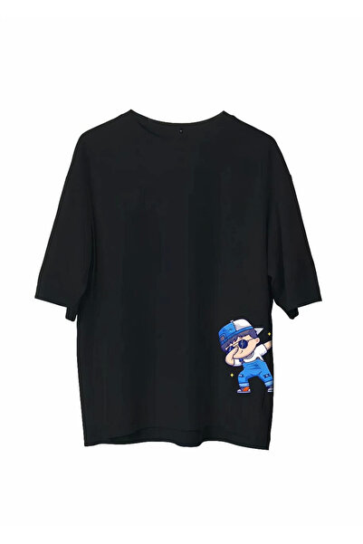 FREEDOM STOREE Velmora guler rotund cu imprimeu supradimensionat tricou - Neg...