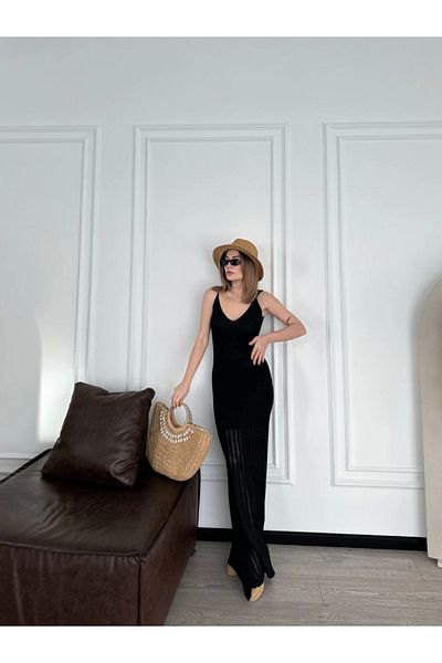 Kadınle Braided Long Knitwear Dress - Black