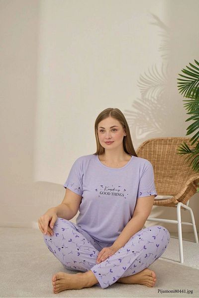 Pijamoni Polyviscon Large Size A. Lilac Pajama Set - 7340