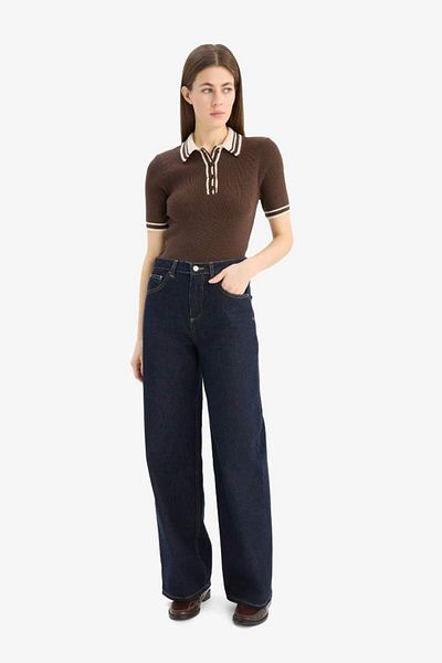 DeFacto Regular Fit Buttoned Polo Neck Short Sleeve Knitwear Sweater D4233Ax25Sp