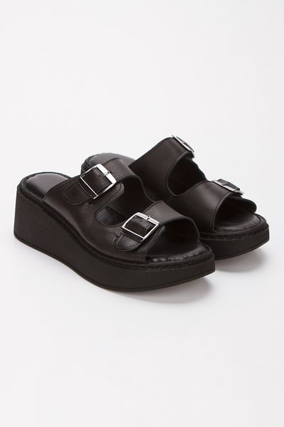 Ender Inside Out 100% Genuine Leather Platform Sole Double Buckle Women's Slippers