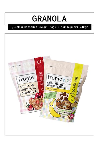 FROPİE Fropie Strawberry Hibiscus and Kids Cashew Banana Cubes Granola Package