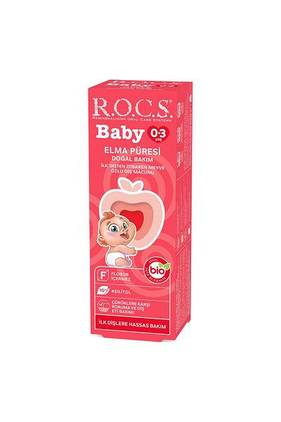 R.O.C.S. معجون أسنان للأطفال من عمر 0 ​​إلى 3 سنوات بطعم هريس التفاح خالي من الفلورايد، 45 جم