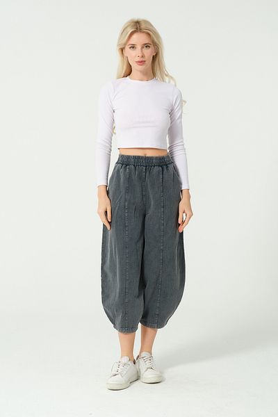 S-Ponder Women's Ankle Length High Waist Elastic Relaxed Cut Cotton Trousers