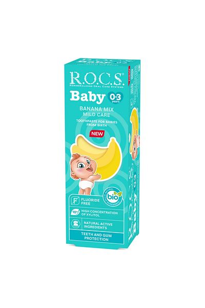 R.O.C.S. معجون أسنان للأطفال - 45 جرام، 0-3 سنوات، نكهات مختلفة، خالي من الفلورايد للأسنان واللثة الحساسة