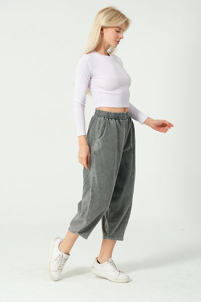 S-Ponder Women's Ankle Length High Waist Elastic Relaxed Cut Cotton Trousers