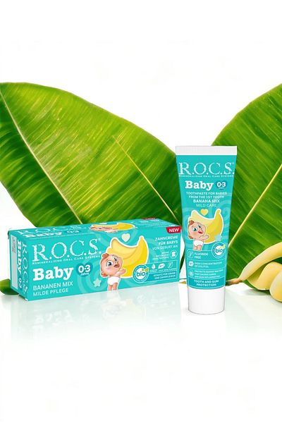 R.O.C.S. معجون أسنان للأطفال - 45 جرام، 0-3 سنوات، نكهات مختلفة، خالي من الفلورايد للأسنان واللثة الحساسة