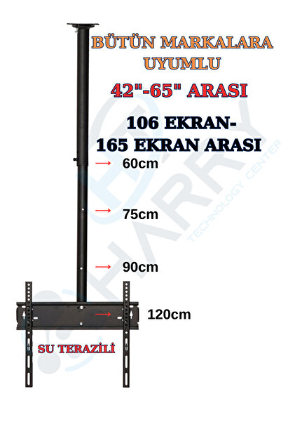 harry Tüm Marka ve Modelere Uyumlu 42"-65" Arası 106-165 Ekran Lcd Tavan Dönerli Tv Askı Aparatı