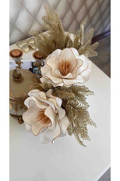 baskıtek 2 τεμάχια Latex White Eva Flower, Σετ χρυσός ανεμιστήρας