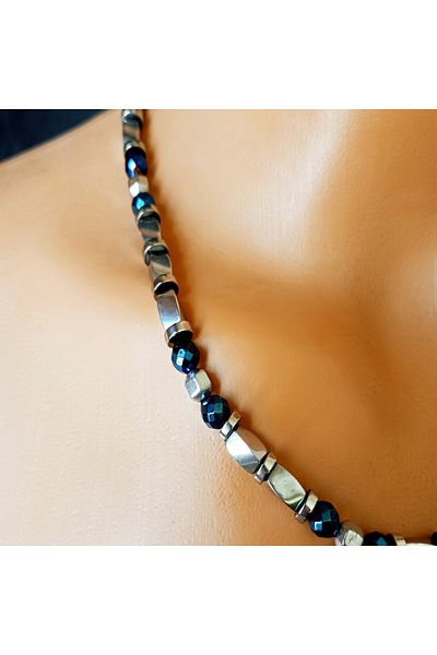 Asteria Elite Blue Hematite Gray Hematite Power, Balance and Evil Eye Protection Necklace Bracelet Set