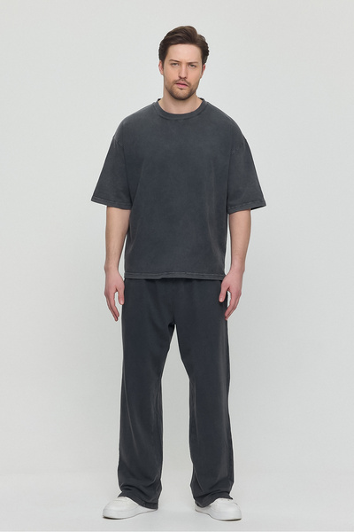 Plus Ninety Men's Oversize Fit Summer Anthracite Piece Dyed Painted Double Bottom Top Set