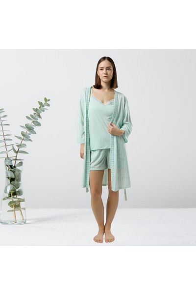 Pierre Cardin Green Strappy Tank Top & Shorts, 3-Piece Viscose Pajama Set T6Hcl8Vr.9P.6.Pc
