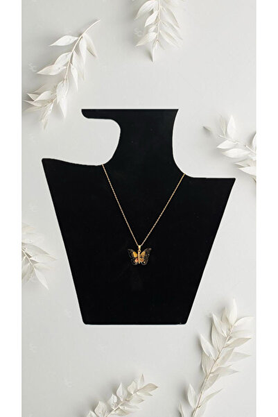 stainless steell 316L Çelik Gold Zirkon Taşlı Renkli Kelebek Kolye