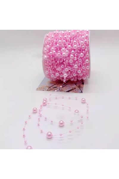 Fiyonks Atölye Pink Line Ribbon Pearl Bead, Decorative Pearl 1 Meter Price