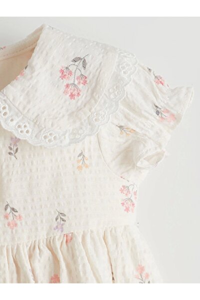 LC Waikiki LCW baby EKRU Bebe Yaka Çiçekli Kız Bebek Elbise