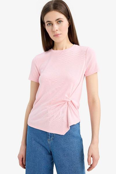 DeFacto Νέα σεζόν Slim Fit Slim Fit Crew Neck Rib κοντομάνικο μπλουζάκι
