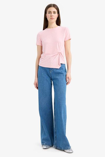 DeFacto Νέα σεζόν Slim Fit Slim Fit Crew Neck Rib κοντομάνικο μπλουζάκι