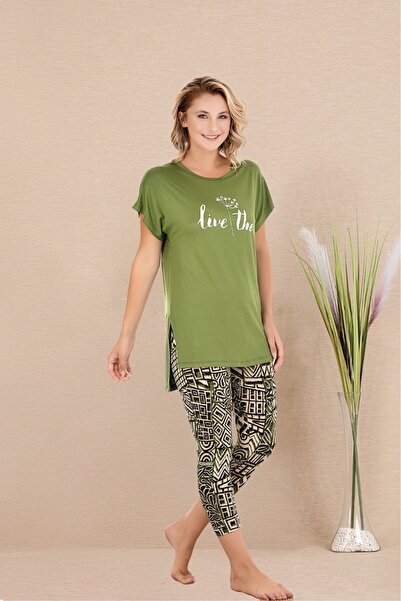 Viselya Ζωντανό πράσινο κοντομάνικο σετ πιτζάμες