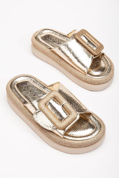 Dilimler Ayakkabı Women's Stone Gold Sole Heel Slippers - Detail Friends