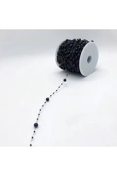 Fiyonks Atölye Black Threaded Strip Pearl Beads, Decorative Pearl 1 Meter Price