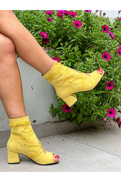 irmona Smile Yellow Lace up 5 cm Heel Summer Boots