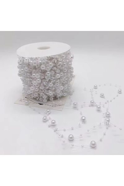 Fiyonks Atölye White Threaded Strip Pearl Beads, Decorative Pearl 1 Meter Price