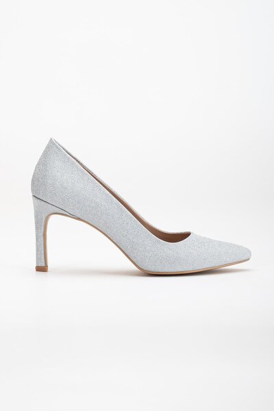 Dilimler Ayakkabı Kadın İnce Topuklu Stiletto Gümüş Parlak Malzeme Aynalı Jurdan