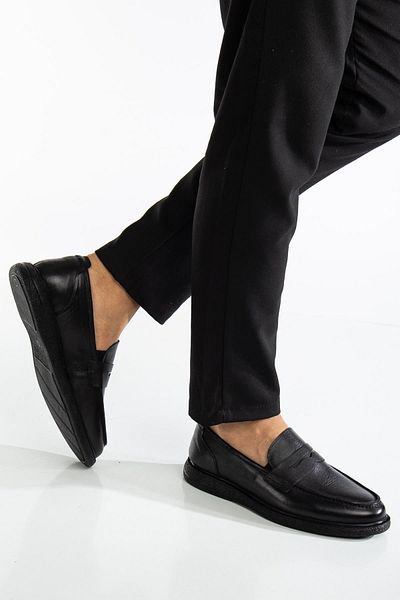 Dilimler Ayakkabı Genuine Leather Men's Loafer Shoes Black College Model Flat Sole
