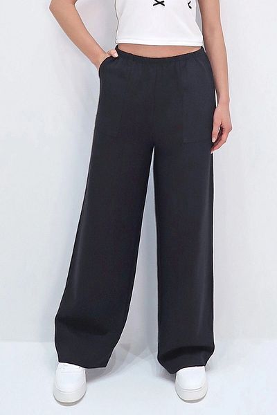bacc Women's Black Double Pocket Summer Linen Woven Trousers