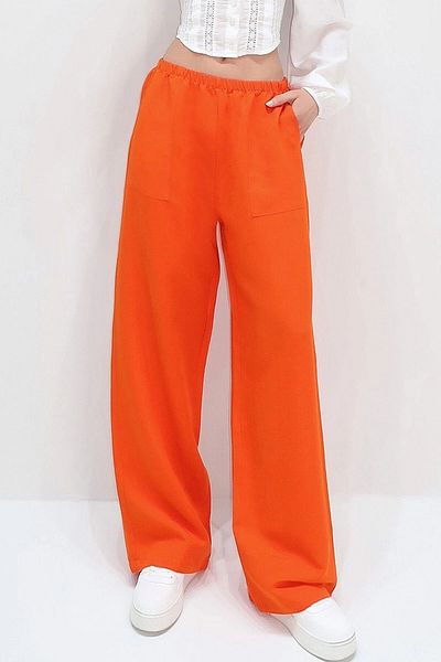 bacc   Orange Double Pocket Summer Linen Woven Trousers Bcir- 251001