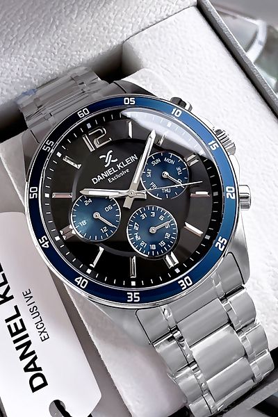 Daniel Klein Exclusif Men's Wristwatch 3 Atm Waterproof Silver Color Steel Band Gift Bracelet