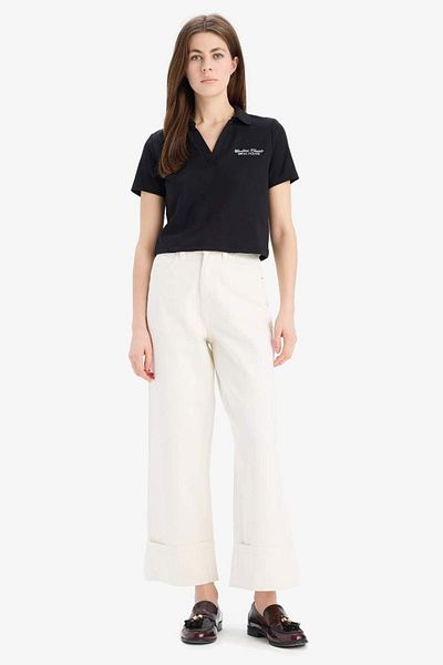 DeFacto Tricou cu mânecă scurtă modal imprimat cu broderie cu guler polo slim fit sezon nou