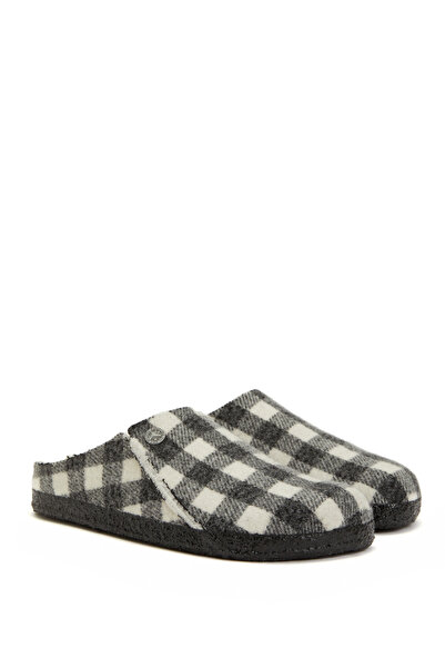 Birkenstock Zermatt Shearling Siyah Beyaz Ekoseli Kadın Terlik