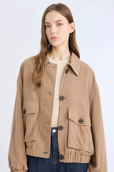 DeFacto New Season Waterproof Regular Fit Polo Collar Cotton Lined Linen Blended Coat
