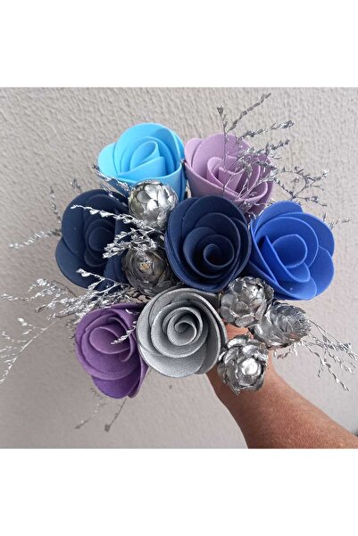 kutmen باقة ورد أو مزهرية زهرة إيفا مزينة بالفضة (زهرة اللاتكس)