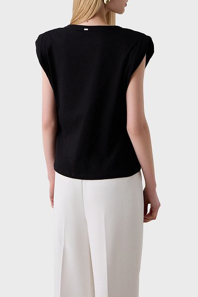 BSB Stretch Relaxed Fit Ασύμμετρη κοπή Αξεσουάρ Λεπτομερής μπλούζα με λαιμόκοψη ΜΠΛΟΥΖΑ 053