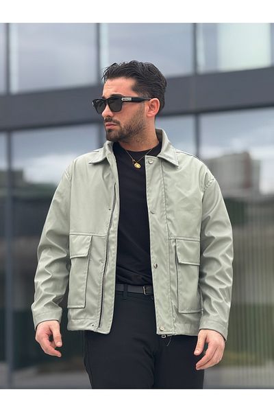 MİS MODA Men's Spring Leather Jacket with Pocket Details