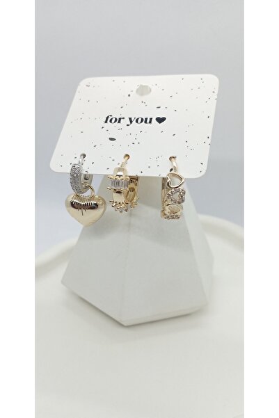 ndjewelry مجموعة أقراط على شكل قلب ذهبي اللون