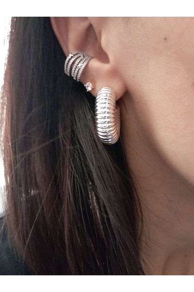 ndjewelry لون فضي حلقة أنبوبية ملفوفة