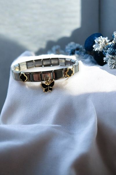 Lynare Italian Charm Bracelet and Adjustable Silver Steel Bracelet with 3 Charms