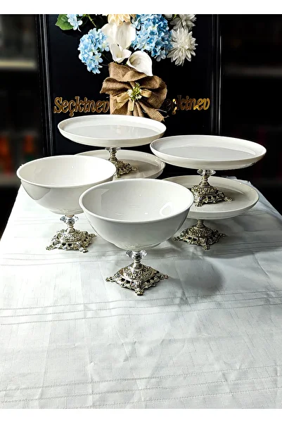 SEÇKİNEV Bergamo Porcelain Oval Off White (Cream) 6 Piece Table Presentation Set