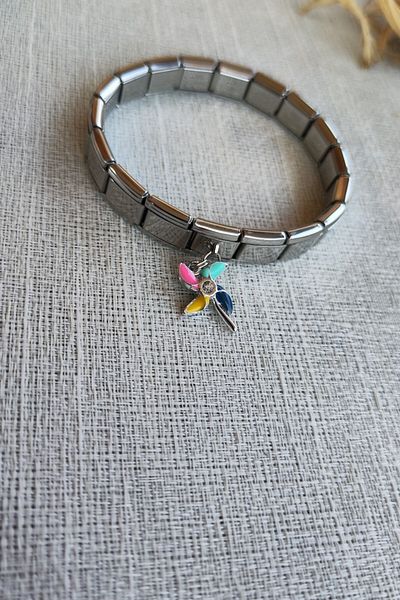 Lynare Italian Charm Bracelet and Adjustable Silver Steel Bracelet with Wind Rose Charm