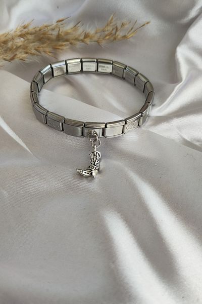 Lynare Italian Charm Bracelet Adjustable Silver Steel Bracelet with Dangle Boot Charm
