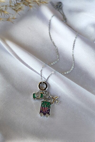 Lynare نموذج حقيبة الطائرة سحر قلادة السفر الفولاذ المقاوم للصدأ اللون الفضي