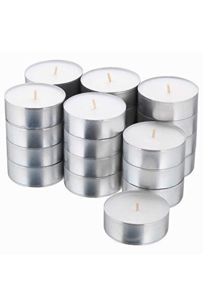 banabirhediye 20 Adet Tealight Mum Beyaz Tea Light Kokusuz Mum 4 Saat Ömürlü