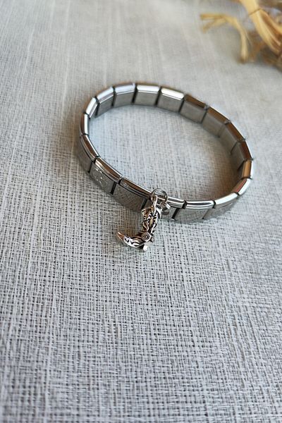 Lynare Italian Charm Bracelet Adjustable Silver Steel Bracelet with Dangle Boot Charm