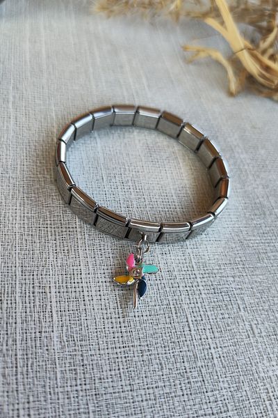 Lynare Italian Charm Bracelet and Adjustable Silver Steel Bracelet with Wind Rose Charm