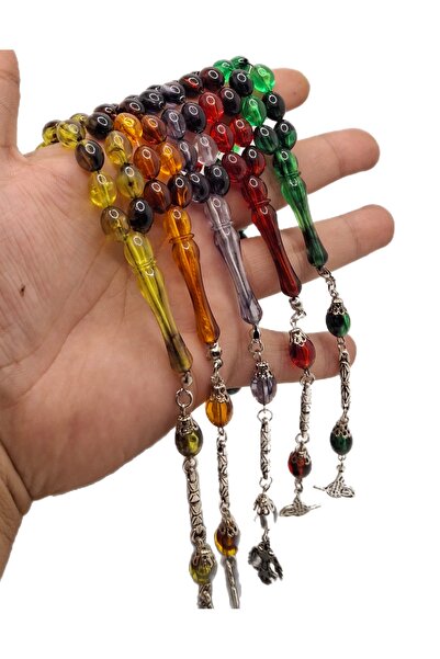 Han Ticarethane Комплект от 5 черно-бели молитвени мъниста от кехлибарен прах