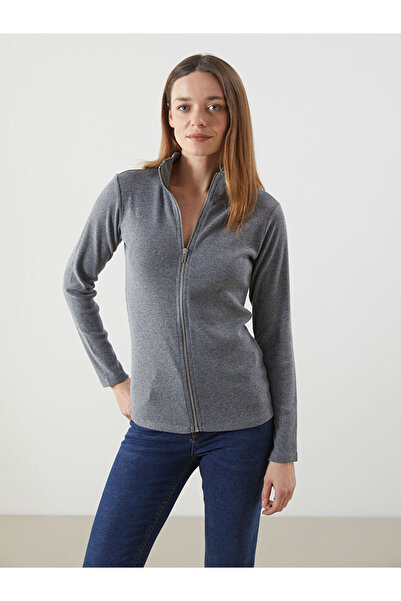 LC Waikiki Anthracite Stand Collar Women's Cardigan