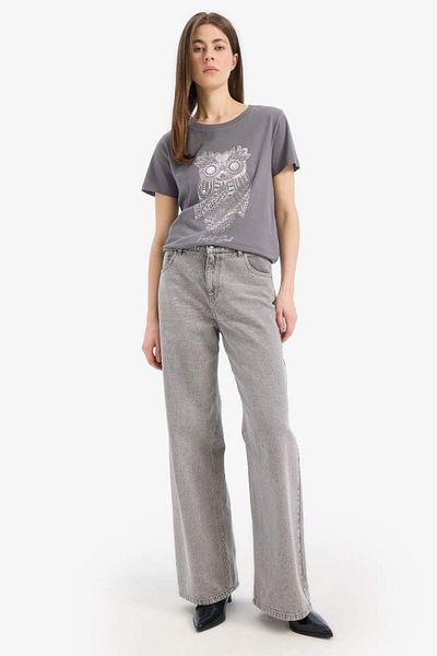 DeFacto Tricou cu mânecă scurtă din bumbac pieptănat cu model de bufniță, sezon nou